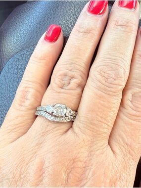 Sterling Silver Bridal Ring Set with Center CZ in Silver Size 7